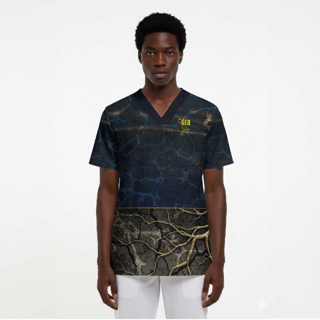 Geb Scrub Top Ancient Egyptian Cracked Earth and Wheat Illustration Egyptian Earth God - Wonder Print Shop