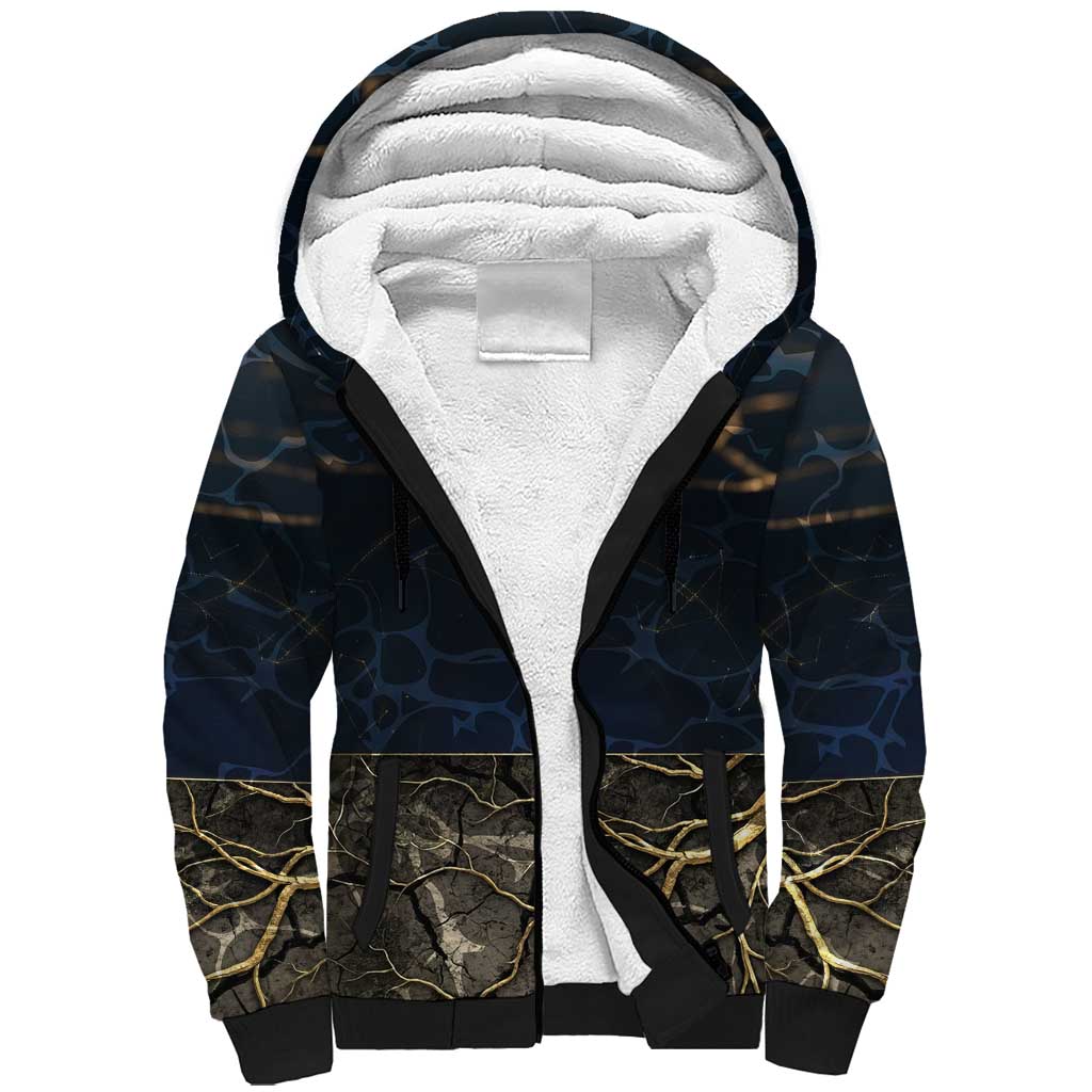 Geb Sherpa Hoodie Ancient Egyptian Cracked Earth and Wheat Illustration Egyptian Earth God - Wonder Print Shop