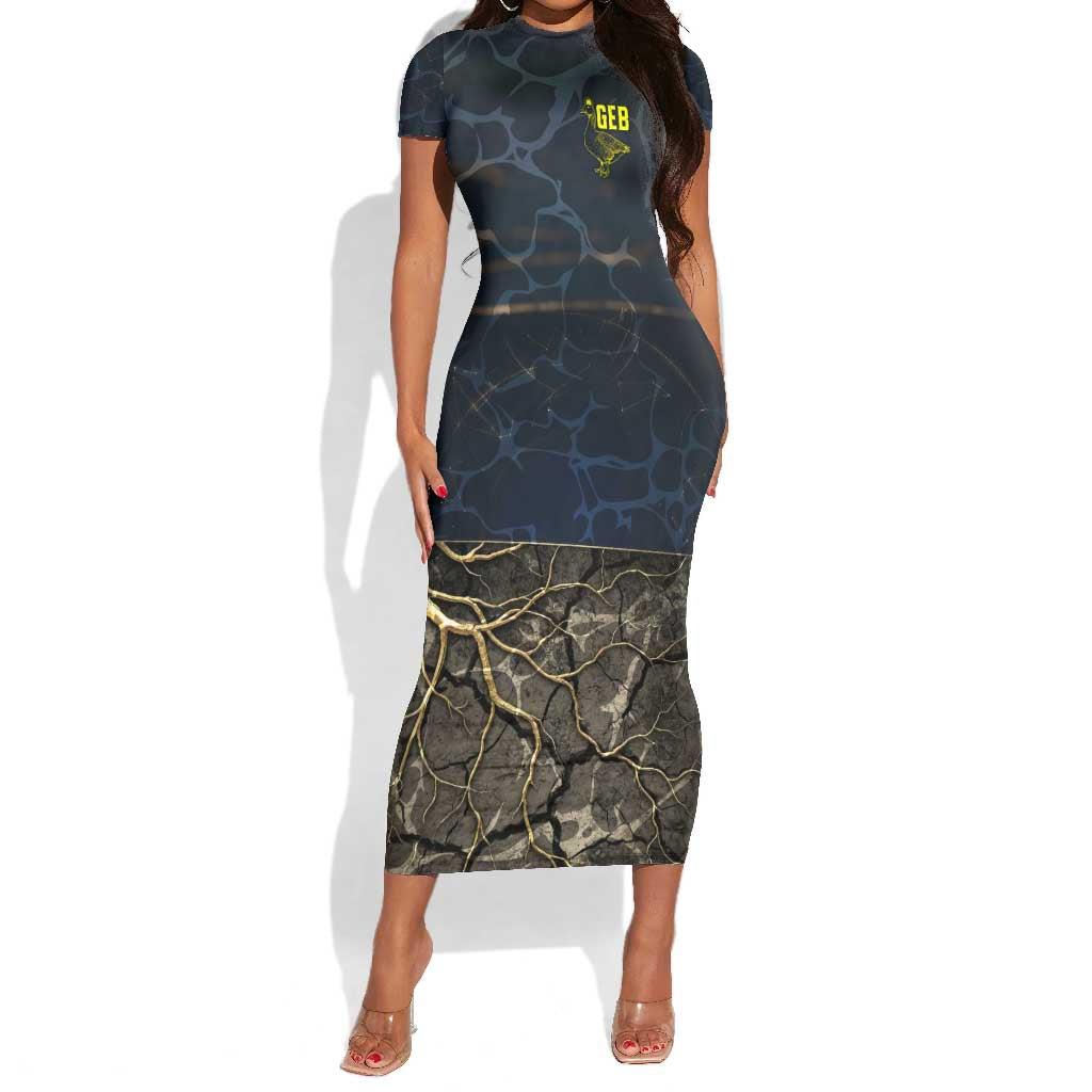 Geb Short Sleeve Bodycon Dress Ancient Egyptian Cracked Earth and Wheat Illustration Egyptian Earth God - Wonder Print Shop