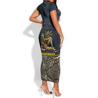 Geb Short Sleeve Bodycon Dress Ancient Egyptian Cracked Earth and Wheat Illustration Egyptian Earth God - Wonder Print Shop