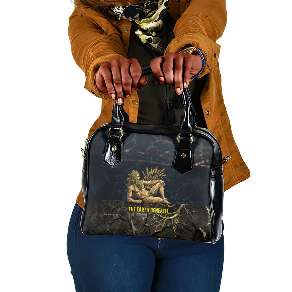 Geb Shoulder Handbag Ancient Egyptian Cracked Earth and Wheat Illustration Egyptian Earth God - Wonder Print Shop