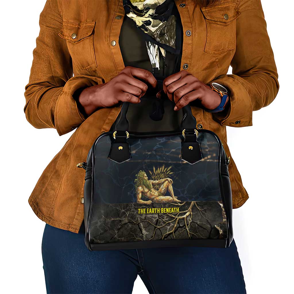 Geb Shoulder Handbag Ancient Egyptian Cracked Earth and Wheat Illustration Egyptian Earth God - Wonder Print Shop