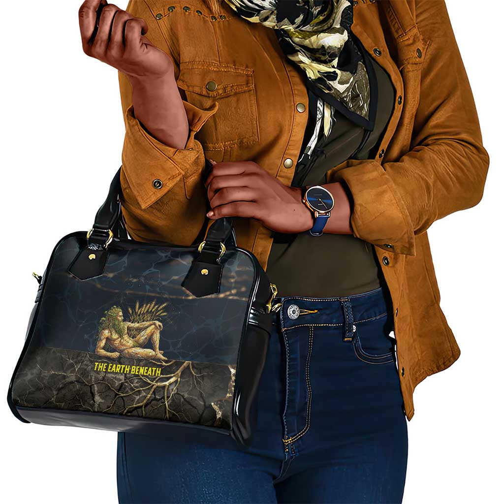 Geb Shoulder Handbag Ancient Egyptian Cracked Earth and Wheat Illustration Egyptian Earth God - Wonder Print Shop