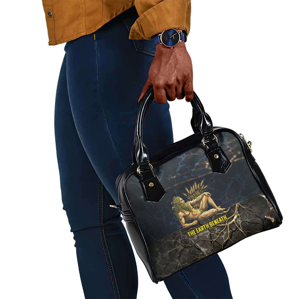 Geb Shoulder Handbag Ancient Egyptian Cracked Earth and Wheat Illustration Egyptian Earth God - Wonder Print Shop
