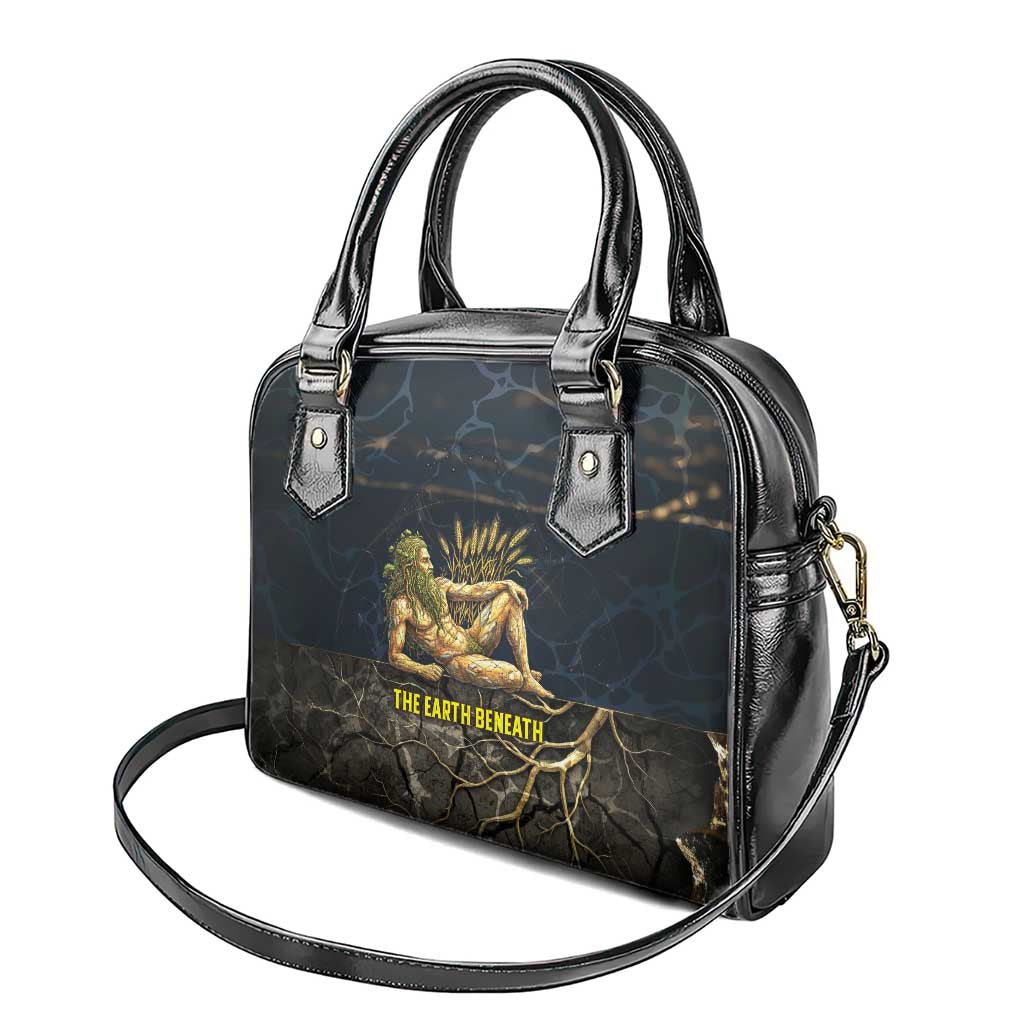 Geb Shoulder Handbag Ancient Egyptian Cracked Earth and Wheat Illustration Egyptian Earth God - Wonder Print Shop