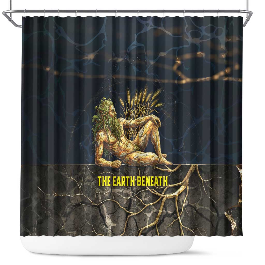 Geb Shower Curtain Ancient Egyptian Cracked Earth and Wheat Illustration Egyptian Earth God - Wonder Print Shop
