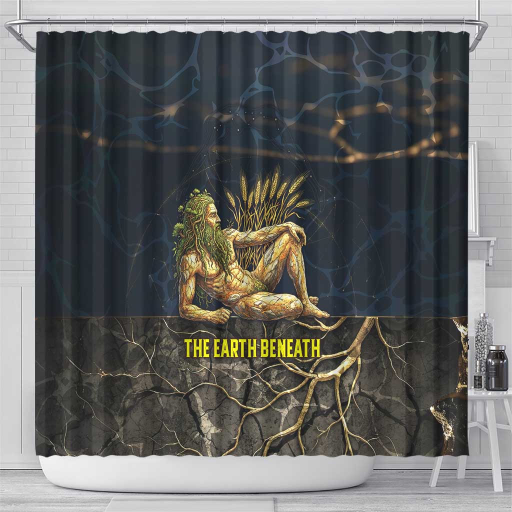 Geb Shower Curtain Ancient Egyptian Cracked Earth and Wheat Illustration Egyptian Earth God - Wonder Print Shop