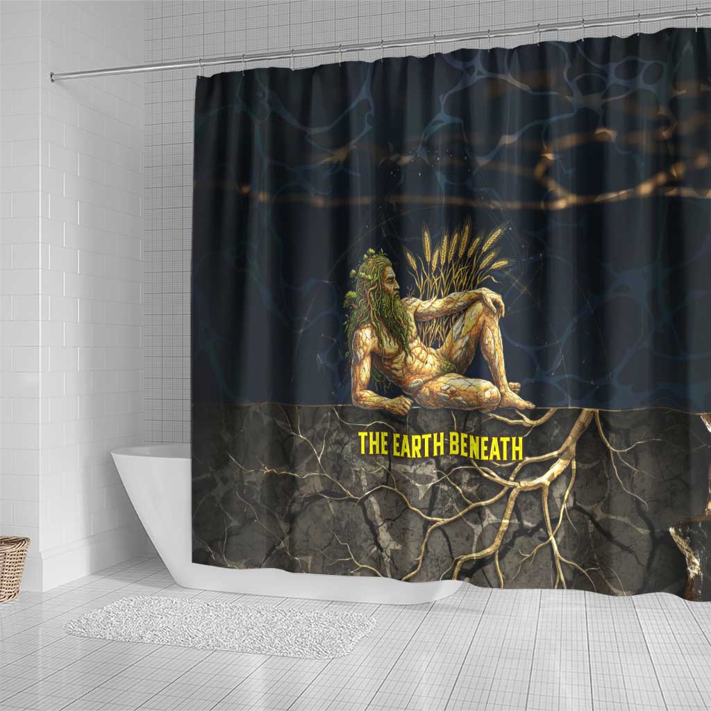 Geb Shower Curtain Ancient Egyptian Cracked Earth and Wheat Illustration Egyptian Earth God - Wonder Print Shop