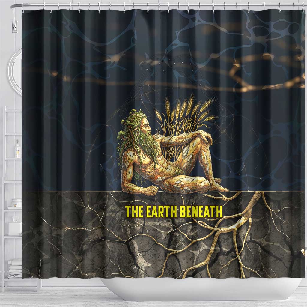 Geb Shower Curtain Ancient Egyptian Cracked Earth and Wheat Illustration Egyptian Earth God - Wonder Print Shop