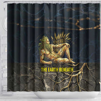 Geb Shower Curtain Ancient Egyptian Cracked Earth and Wheat Illustration Egyptian Earth God - Wonder Print Shop