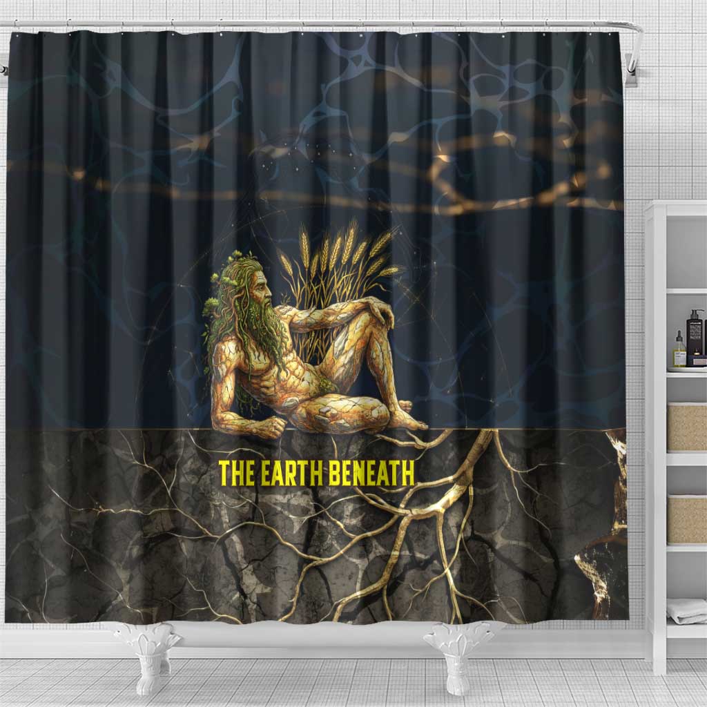 Geb Shower Curtain Ancient Egyptian Cracked Earth and Wheat Illustration Egyptian Earth God - Wonder Print Shop