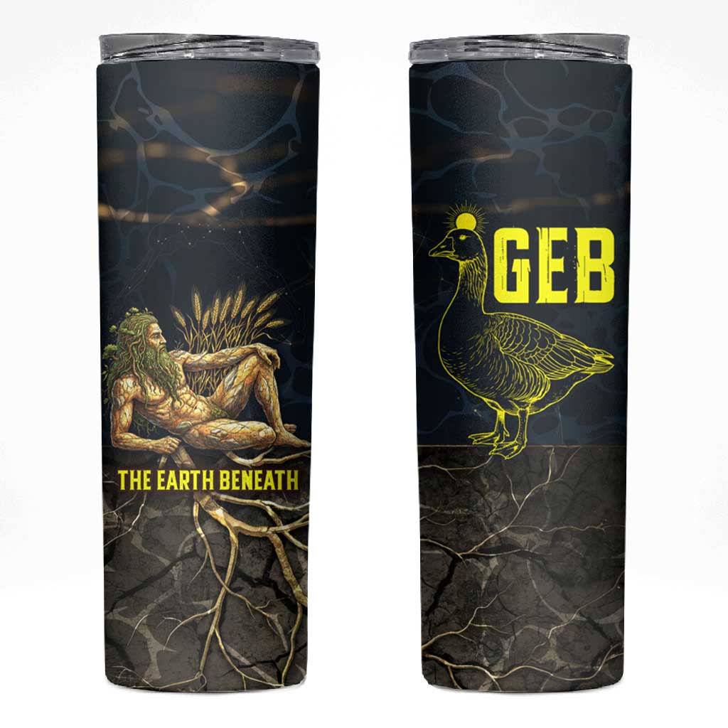 Geb Skinny Tumbler Ancient Egyptian Cracked Earth and Wheat Illustration Egyptian Earth God - Wonder Print Shop
