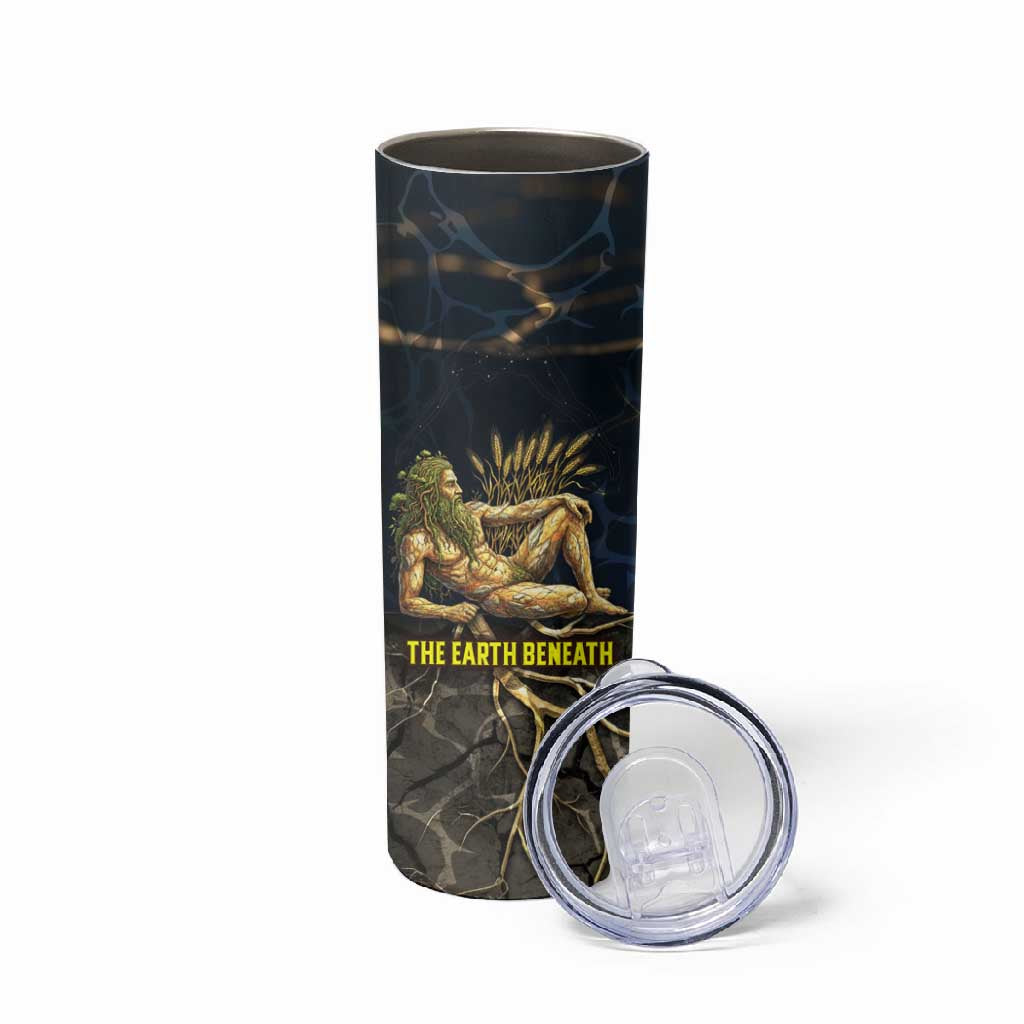 Geb Skinny Tumbler Ancient Egyptian Cracked Earth and Wheat Illustration Egyptian Earth God - Wonder Print Shop
