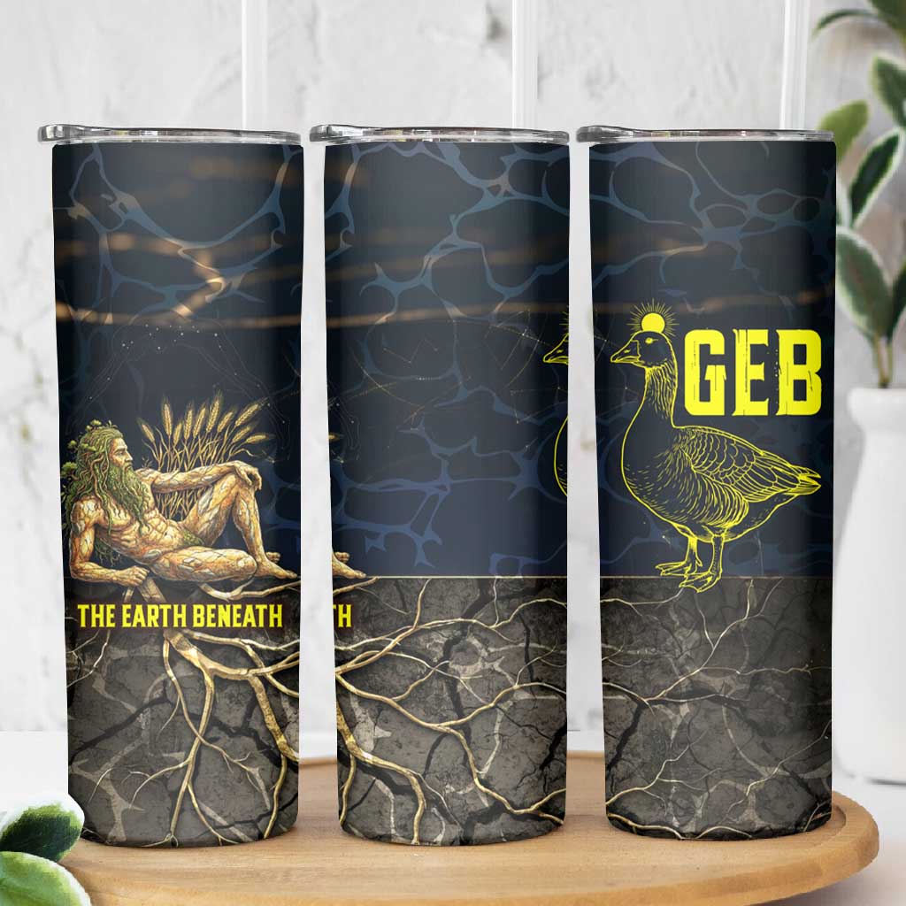 Geb Skinny Tumbler Ancient Egyptian Cracked Earth and Wheat Illustration Egyptian Earth God - Wonder Print Shop