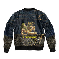 Geb Sleeve Zip Bomber Jacket Ancient Egyptian Cracked Earth and Wheat Illustration Egyptian Earth God - Wonder Print Shop