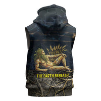 Geb Sleeveless Hoodie Ancient Egyptian Cracked Earth and Wheat Illustration Egyptian Earth God - Wonder Print Shop