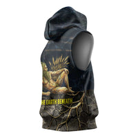 Geb Sleeveless Hoodie Ancient Egyptian Cracked Earth and Wheat Illustration Egyptian Earth God - Wonder Print Shop