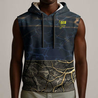 Geb Sleeveless Hoodie Ancient Egyptian Cracked Earth and Wheat Illustration Egyptian Earth God - Wonder Print Shop