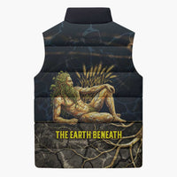 Geb Sleeveless Puffer Jacket Ancient Egyptian Cracked Earth and Wheat Illustration Egyptian Earth God - Wonder Print Shop