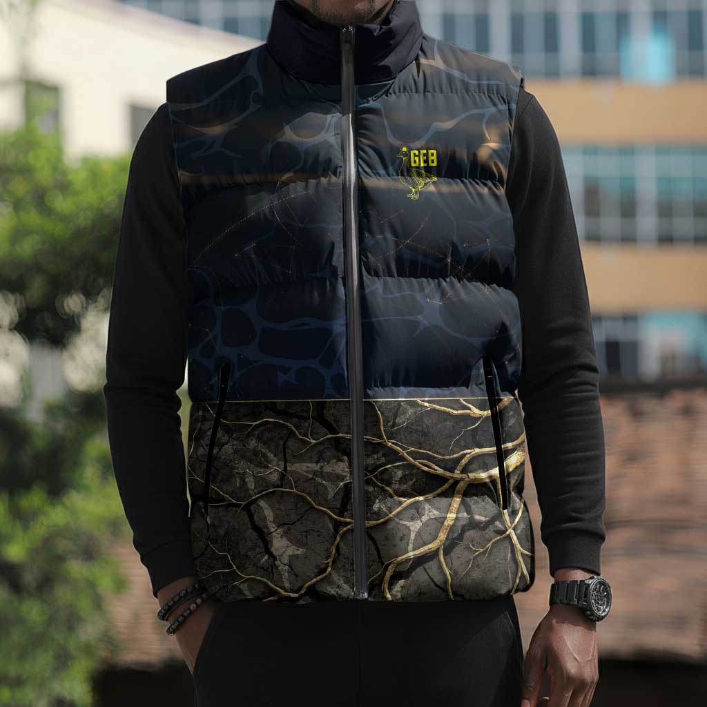 Geb Sleeveless Puffer Jacket Ancient Egyptian Cracked Earth and Wheat Illustration Egyptian Earth God - Wonder Print Shop