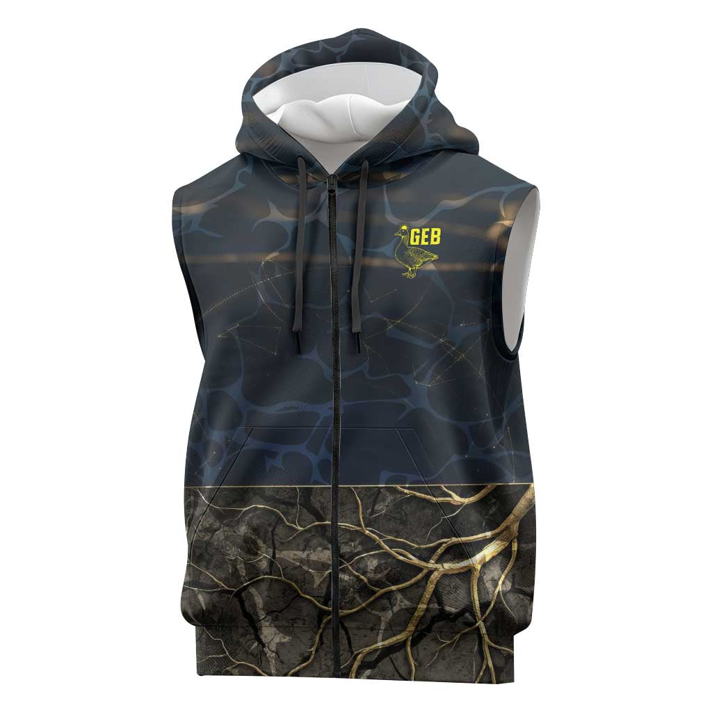 Geb Sleeveless Zip Hoodie Ancient Egyptian Cracked Earth and Wheat Illustration Egyptian Earth God - Wonder Print Shop