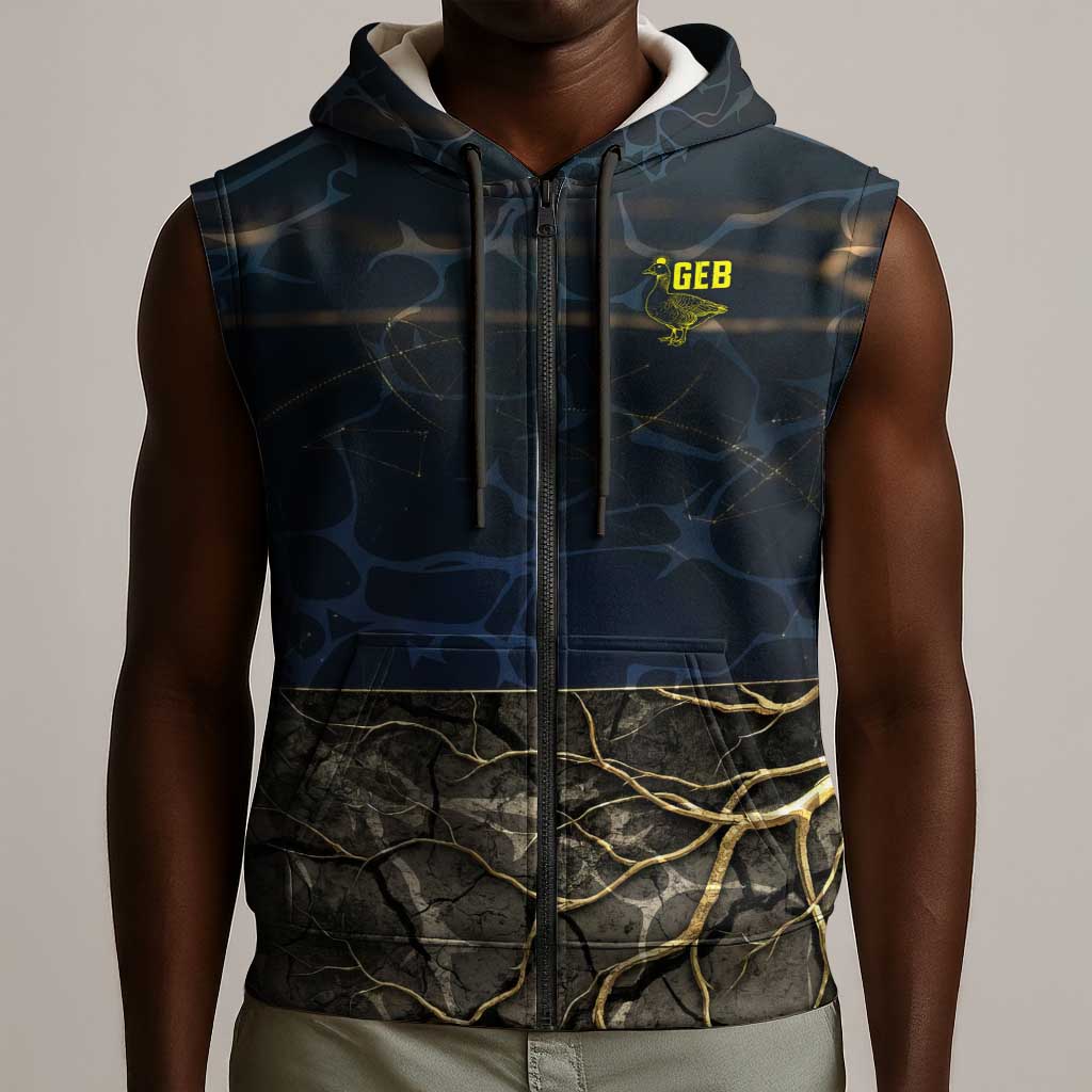 Geb Sleeveless Zip Hoodie Ancient Egyptian Cracked Earth and Wheat Illustration Egyptian Earth God - Wonder Print Shop