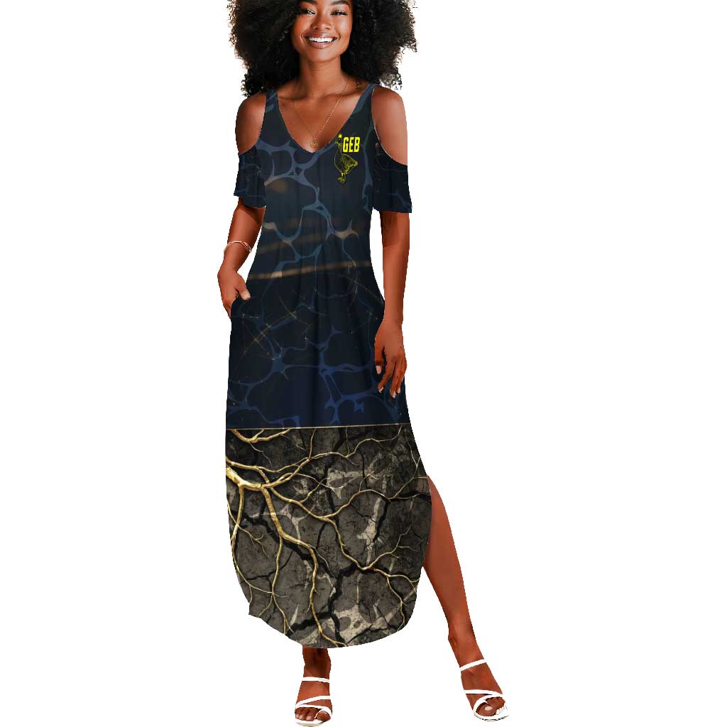 Geb Summer Maxi Dress Ancient Egyptian Cracked Earth and Wheat Illustration Egyptian Earth God - Wonder Print Shop
