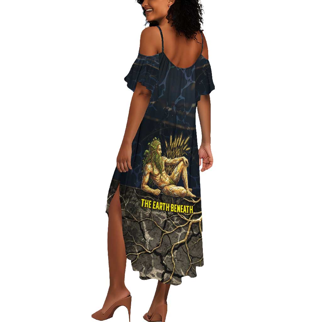 Geb Summer Maxi Dress Ancient Egyptian Cracked Earth and Wheat Illustration Egyptian Earth God - Wonder Print Shop