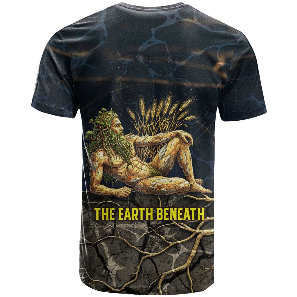 Geb T shirt Ancient Egyptian Cracked Earth and Wheat Illustration Egyptian Earth God - Wonder Print Shop