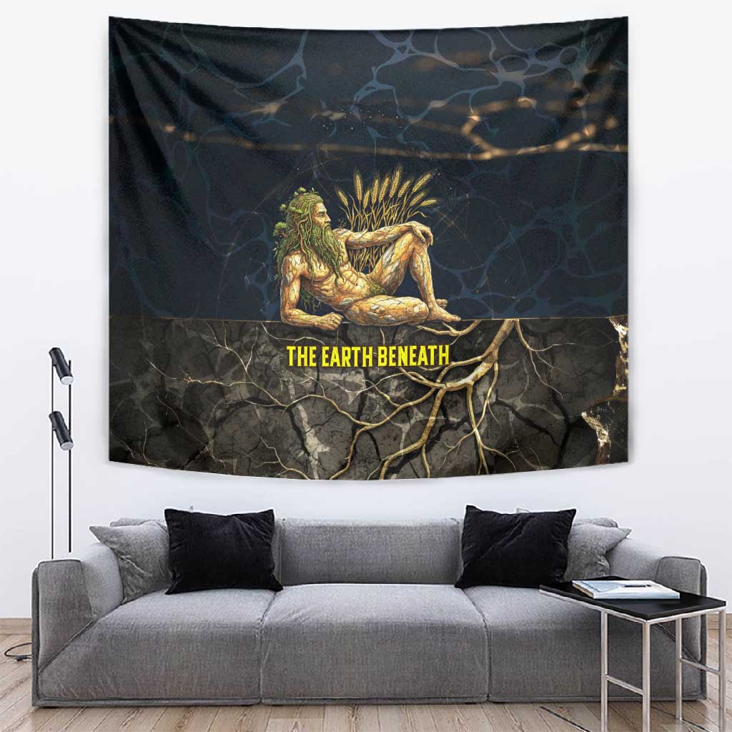 Geb Tapestry Ancient Egyptian Cracked Earth and Wheat Illustration Egyptian Earth God - Wonder Print Shop