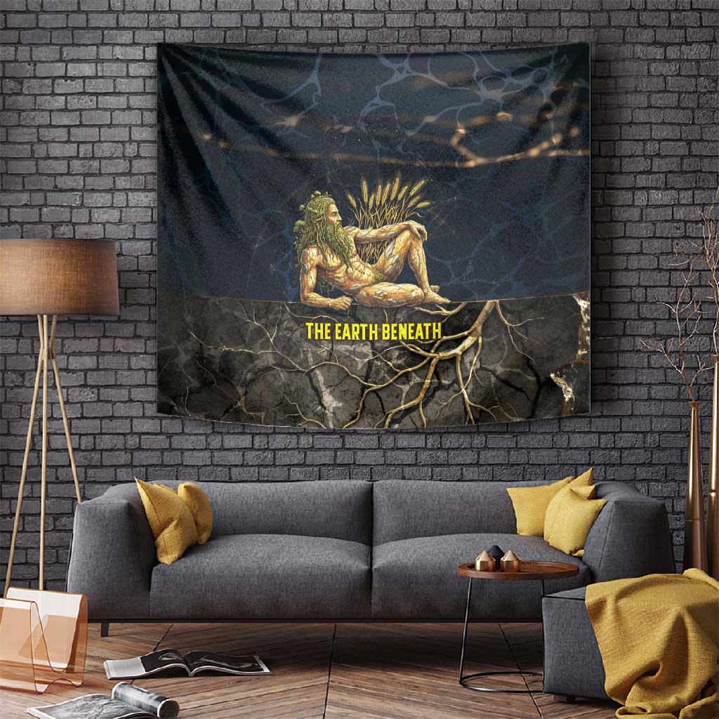 Geb Tapestry Ancient Egyptian Cracked Earth and Wheat Illustration Egyptian Earth God - Wonder Print Shop