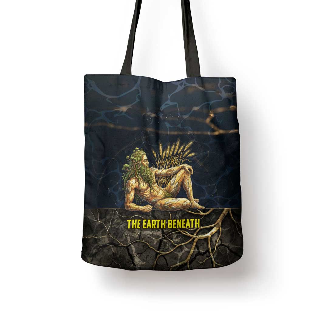 Geb Tote Bag Ancient Egyptian Cracked Earth and Wheat Illustration Egyptian Earth God - Wonder Print Shop