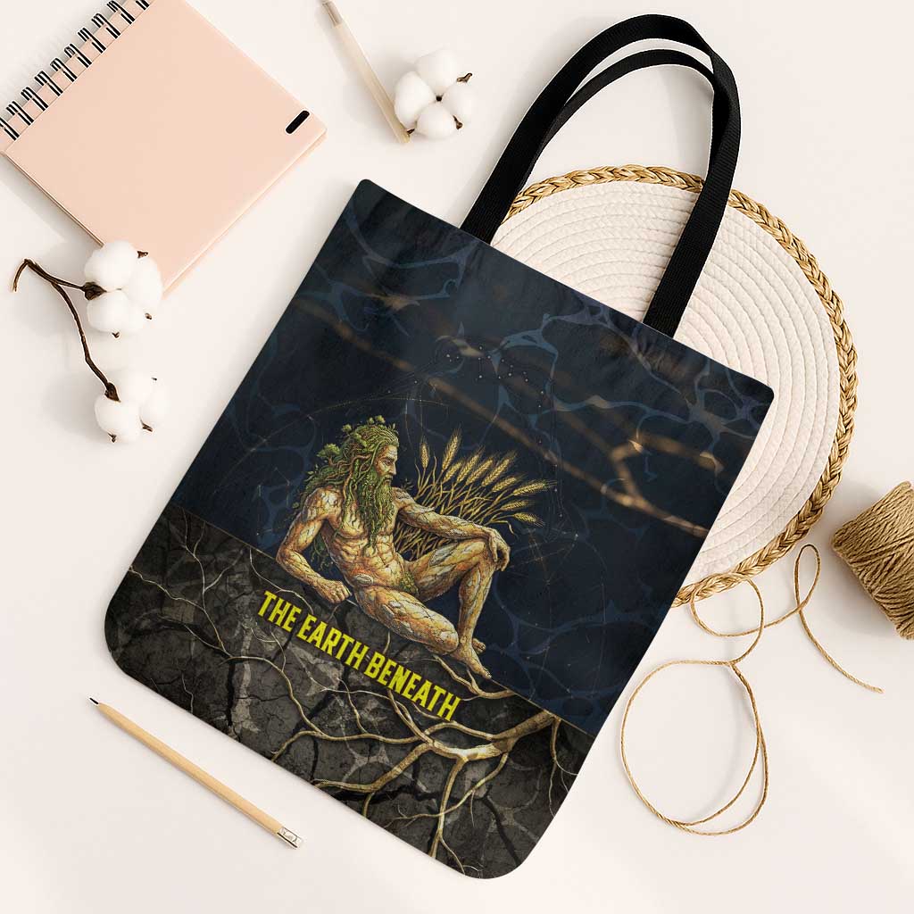 Geb Tote Bag Ancient Egyptian Cracked Earth and Wheat Illustration Egyptian Earth God - Wonder Print Shop