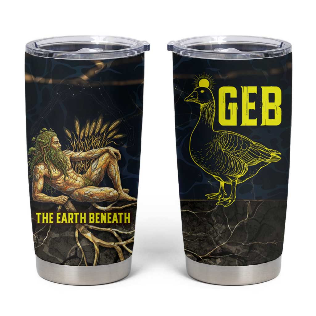 Geb Tumbler Cup Ancient Egyptian Cracked Earth and Wheat Illustration Egyptian Earth God - Wonder Print Shop