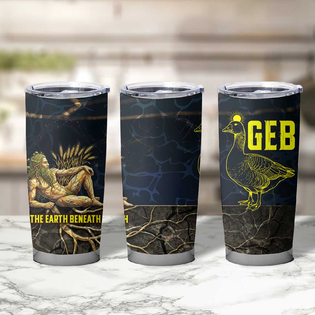 Geb Tumbler Cup Ancient Egyptian Cracked Earth and Wheat Illustration Egyptian Earth God - Wonder Print Shop