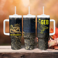 Geb Tumbler With Handle Ancient Egyptian Cracked Earth and Wheat Illustration Egyptian Earth God - Wonder Print Shop