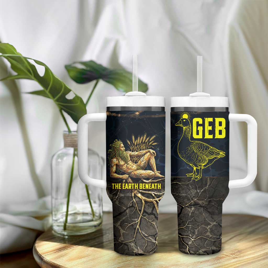 Geb Tumbler With Handle Ancient Egyptian Cracked Earth and Wheat Illustration Egyptian Earth God - Wonder Print Shop