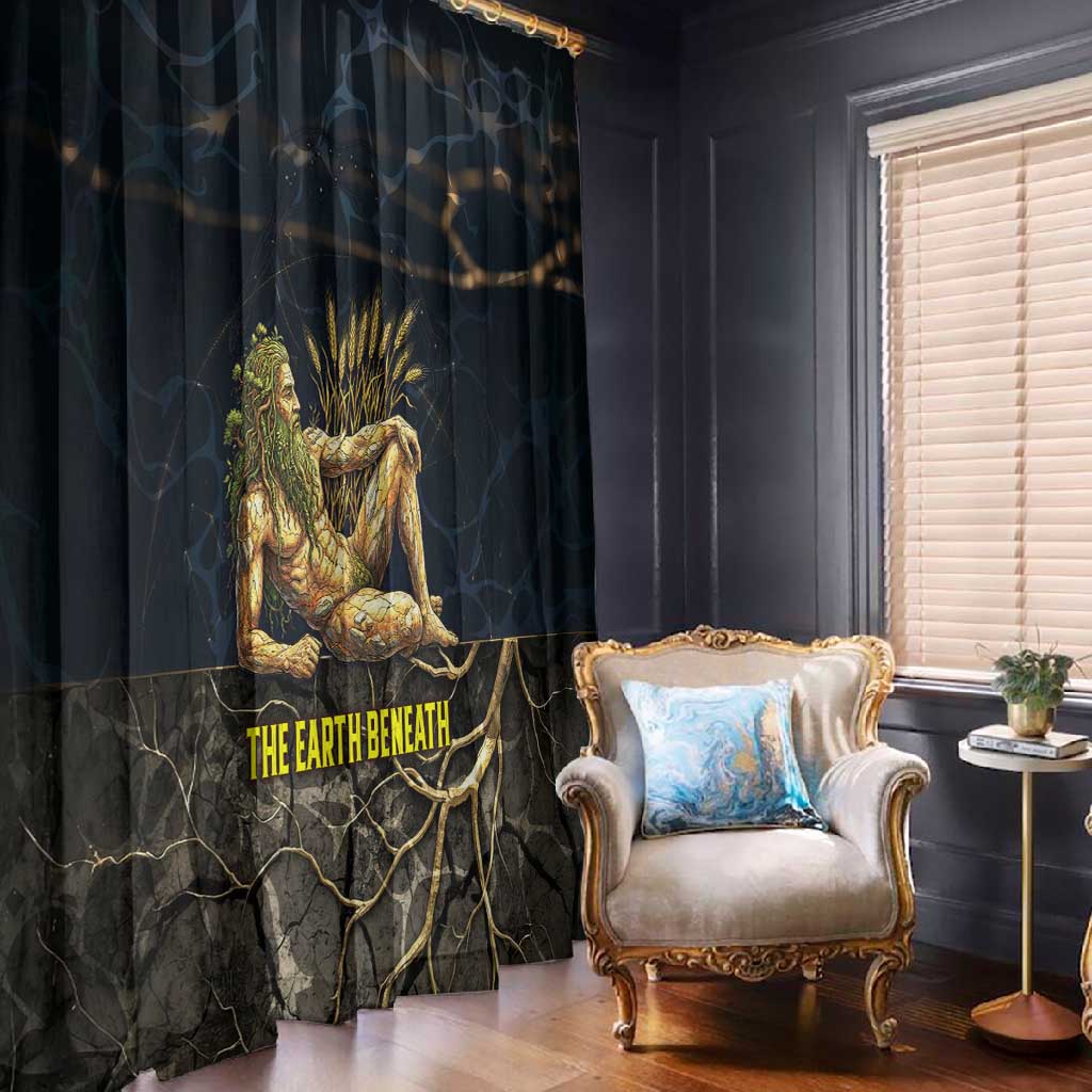 Geb Window Curtain Ancient Egyptian Cracked Earth and Wheat Illustration Egyptian Earth God - Wonder Print Shop