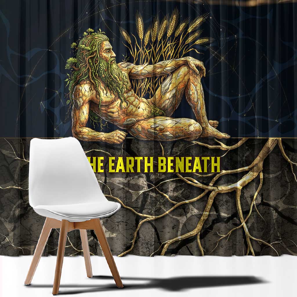 Geb Window Curtain Ancient Egyptian Cracked Earth and Wheat Illustration Egyptian Earth God - Wonder Print Shop