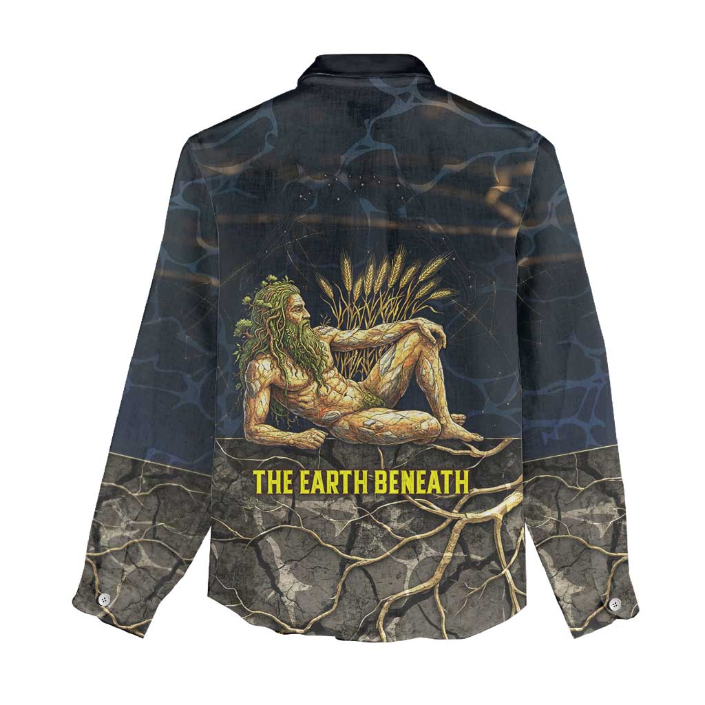 Geb Women Casual Shirt Ancient Egyptian Cracked Earth and Wheat Illustration Egyptian Earth God - Wonder Print Shop