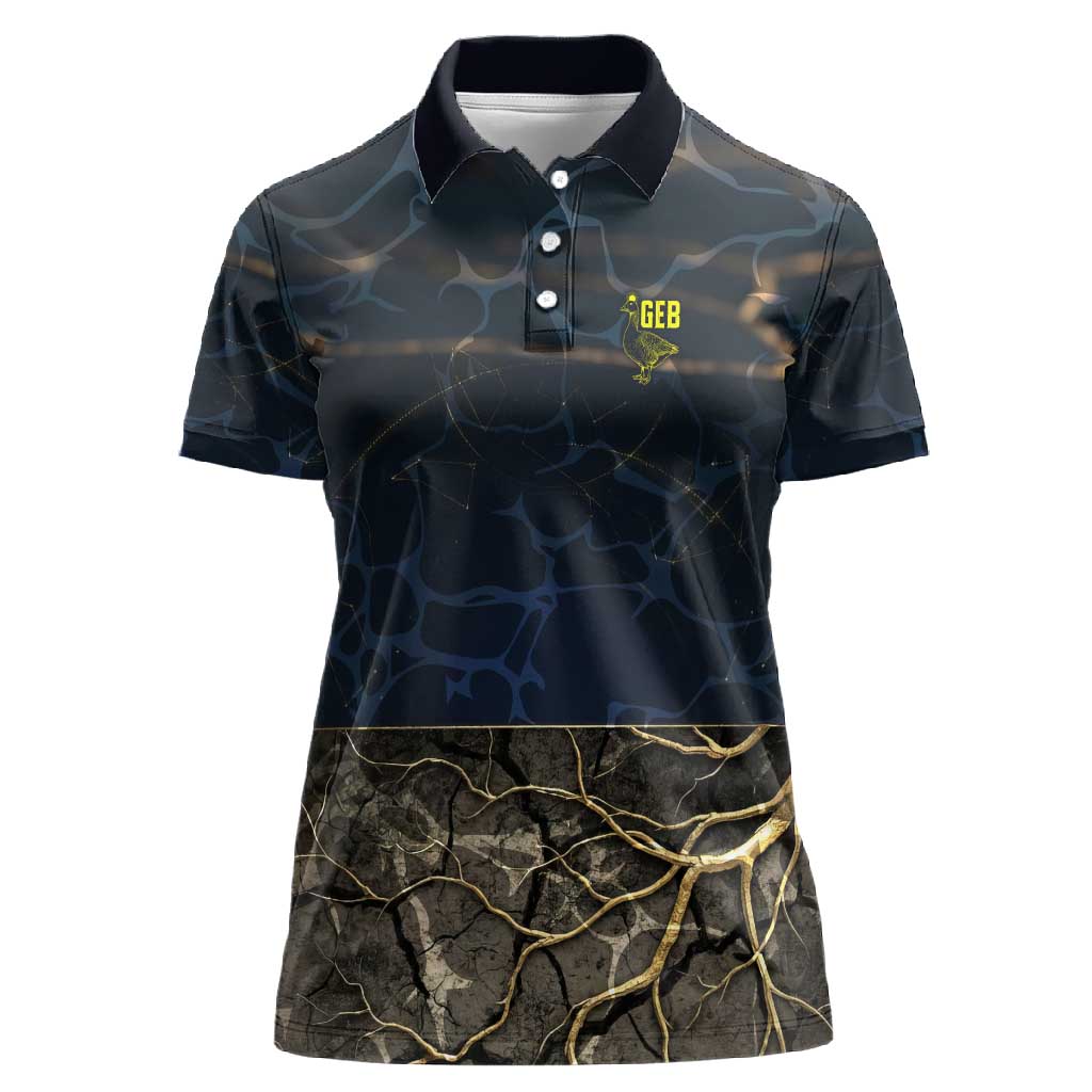 Geb Women Polo Shirt Ancient Egyptian Cracked Earth and Wheat Illustration Egyptian Earth God - Wonder Print Shop