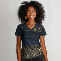Geb Women V-Neck T-Shirt Ancient Egyptian Cracked Earth and Wheat Illustration Egyptian Earth God - Wonder Print Shop