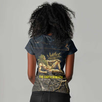 Geb Women V-Neck T-Shirt Ancient Egyptian Cracked Earth and Wheat Illustration Egyptian Earth God - Wonder Print Shop