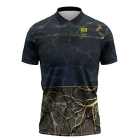 Geb Zipper Polo Shirt Ancient Egyptian Cracked Earth and Wheat Illustration Egyptian Earth God - Wonder Print Shop