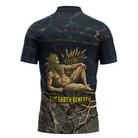 Geb Zipper Polo Shirt Ancient Egyptian Cracked Earth and Wheat Illustration Egyptian Earth God - Wonder Print Shop
