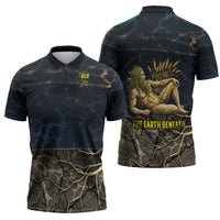 Geb Zipper Polo Shirt Ancient Egyptian Cracked Earth and Wheat Illustration Egyptian Earth God - Wonder Print Shop