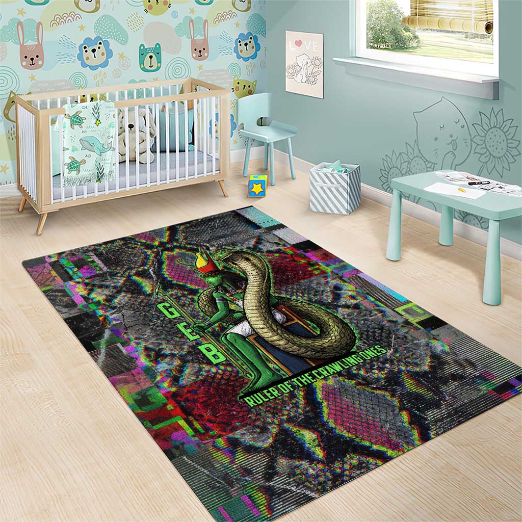 Geb Ancient Egyptian Area Rug with Serpent Throne and Snake Skin Texture Egyptian Earth God Tribute - Wonder Print Shop