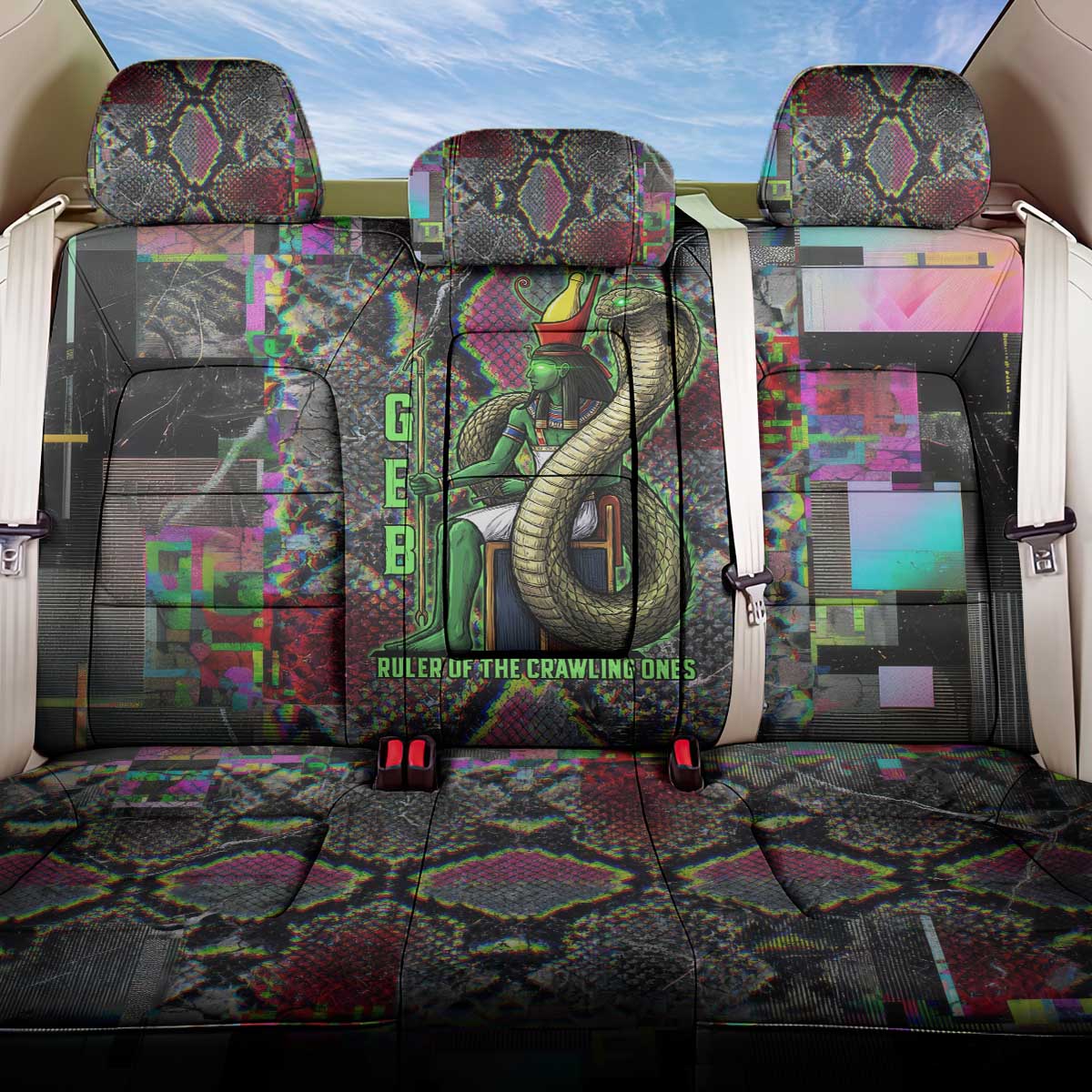 Geb Ancient Egyptian Back Car Seat Cover with Serpent Throne and Snake Skin Texture Egyptian Earth God Tribute - Wonder Print Shop