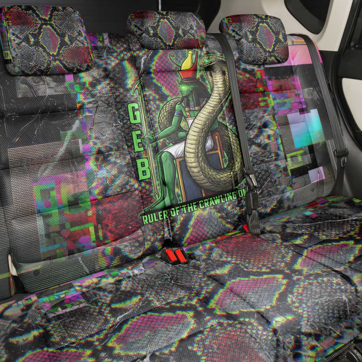 Geb Ancient Egyptian Back Car Seat Cover with Serpent Throne and Snake Skin Texture Egyptian Earth God Tribute - Wonder Print Shop