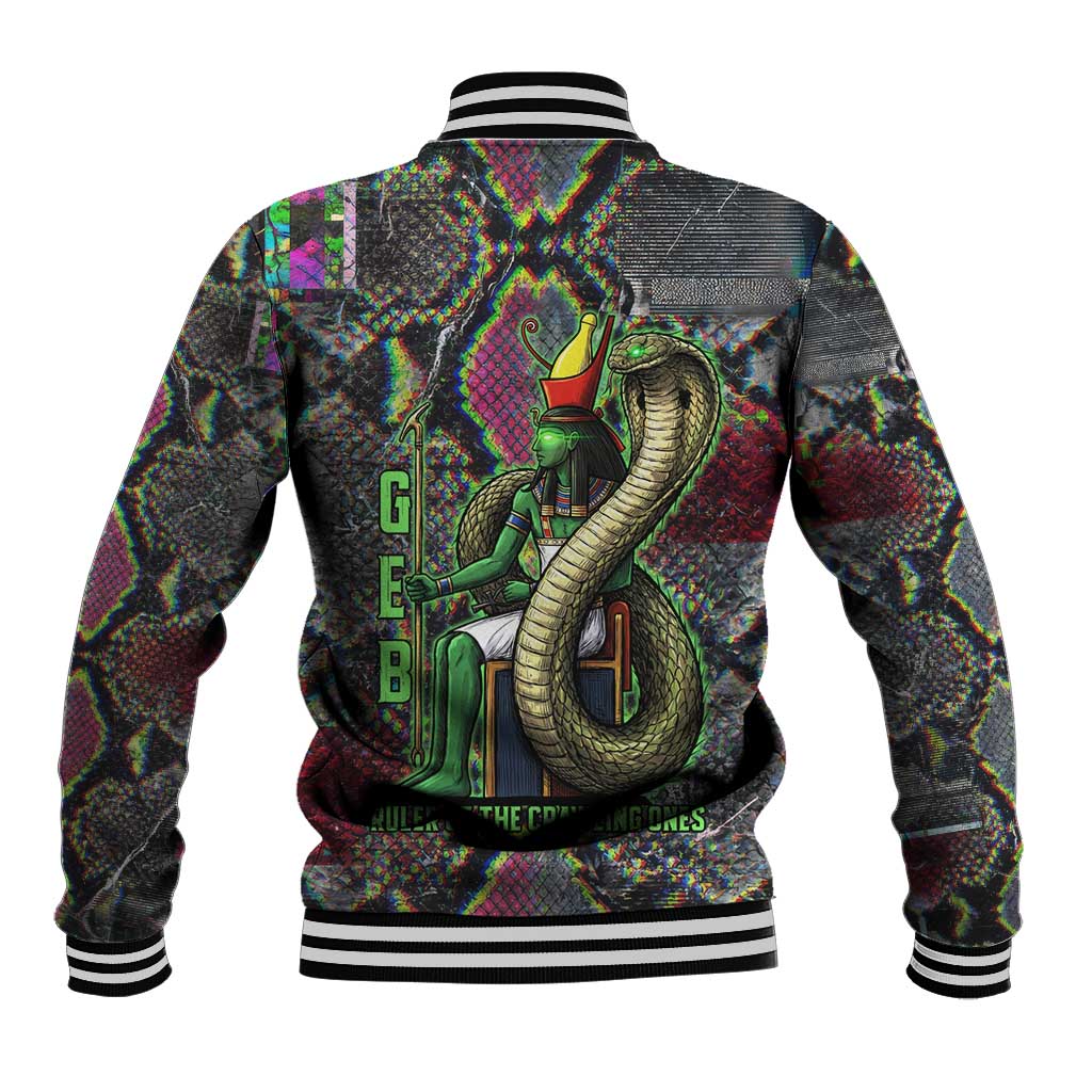 Geb Ancient Egyptian Baseball Jacket with Serpent Throne and Snake Skin Texture Egyptian Earth God Tribute - Wonder Print Shop